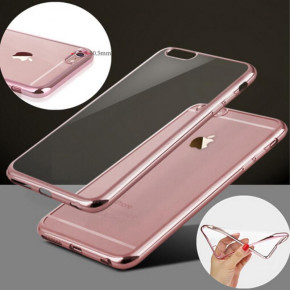 Луксозен силиконов гръб ТПУ прозрачен Fashion за Apple iPhone 6 4.7 / Apple iPhone 6s 4.7 златисто розов кант